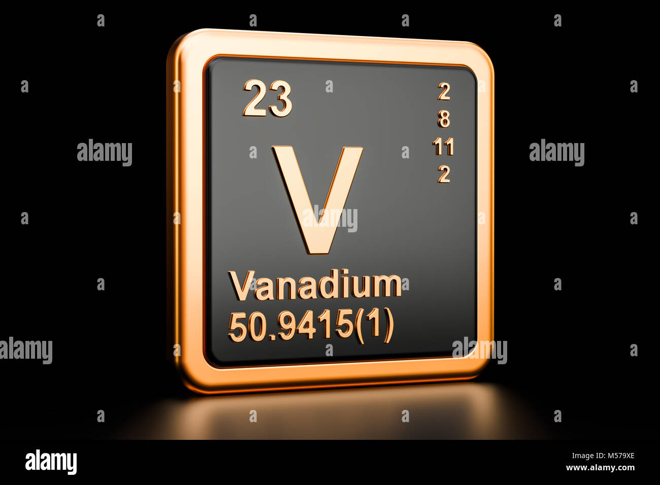 Le vanadium V, élément chimique. Le rendu 3D isolé sur fond noir Banque D'Images