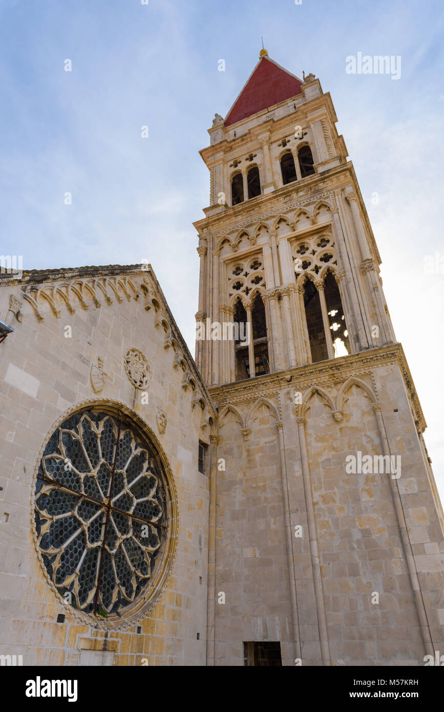 Bell Tower & Rose, la cathédrale St Lawrence, Trogir, Croatie Banque D'Images