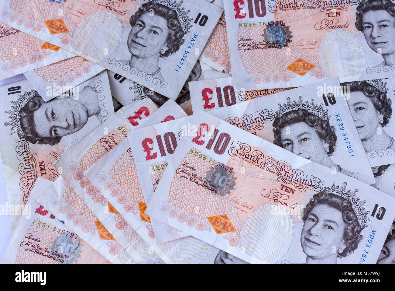 Dix Britannique pound notes de papier qui sortent de la circulation le 1er mars 2018, la monnaie britannique Banque D'Images