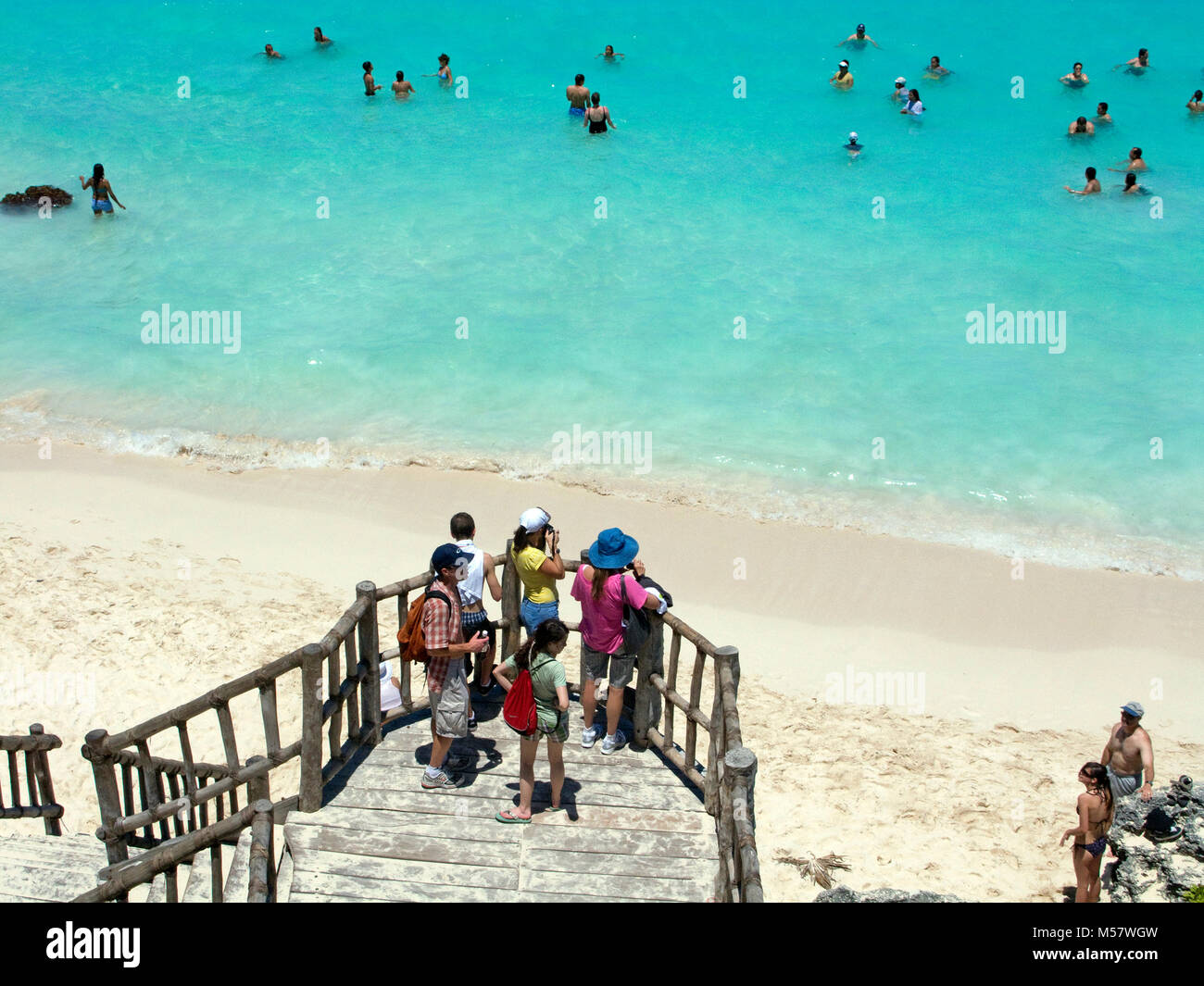 Belle plage à zone archéologique, Tulum, Riviera Maya, Quintana Roo, Mexique, Caraïbes Banque D'Images