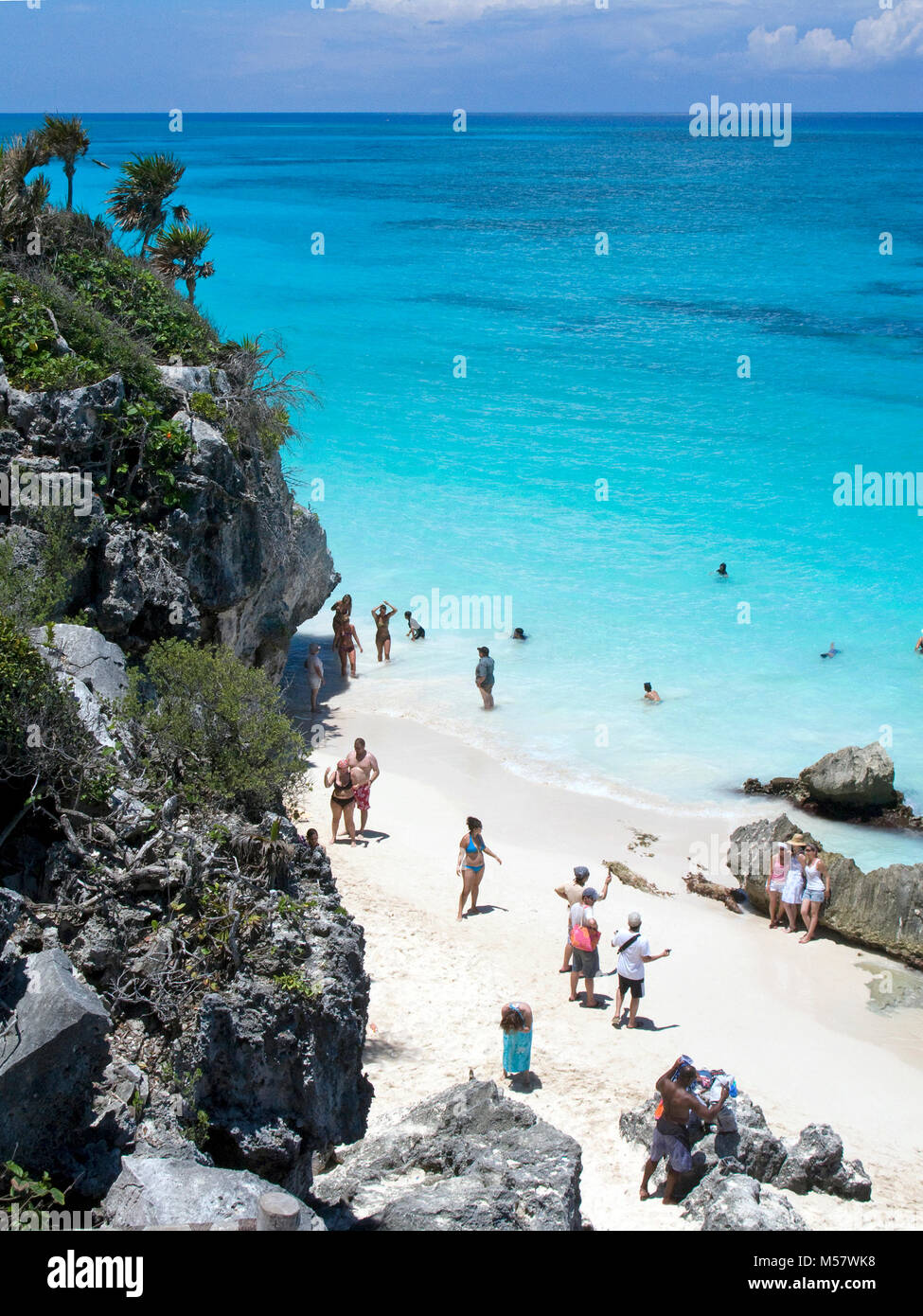 Belle plage à zone archéologique, Tulum, Riviera Maya, Quintana Roo, Mexique, Caraïbes Banque D'Images