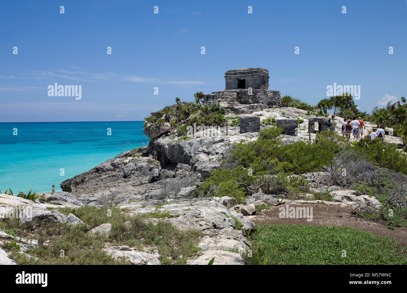 Ruines mayas, zone archéologique à Tulum, Riviera Maya, Quintana Roo, Mexique, Caraïbes Banque D'Images