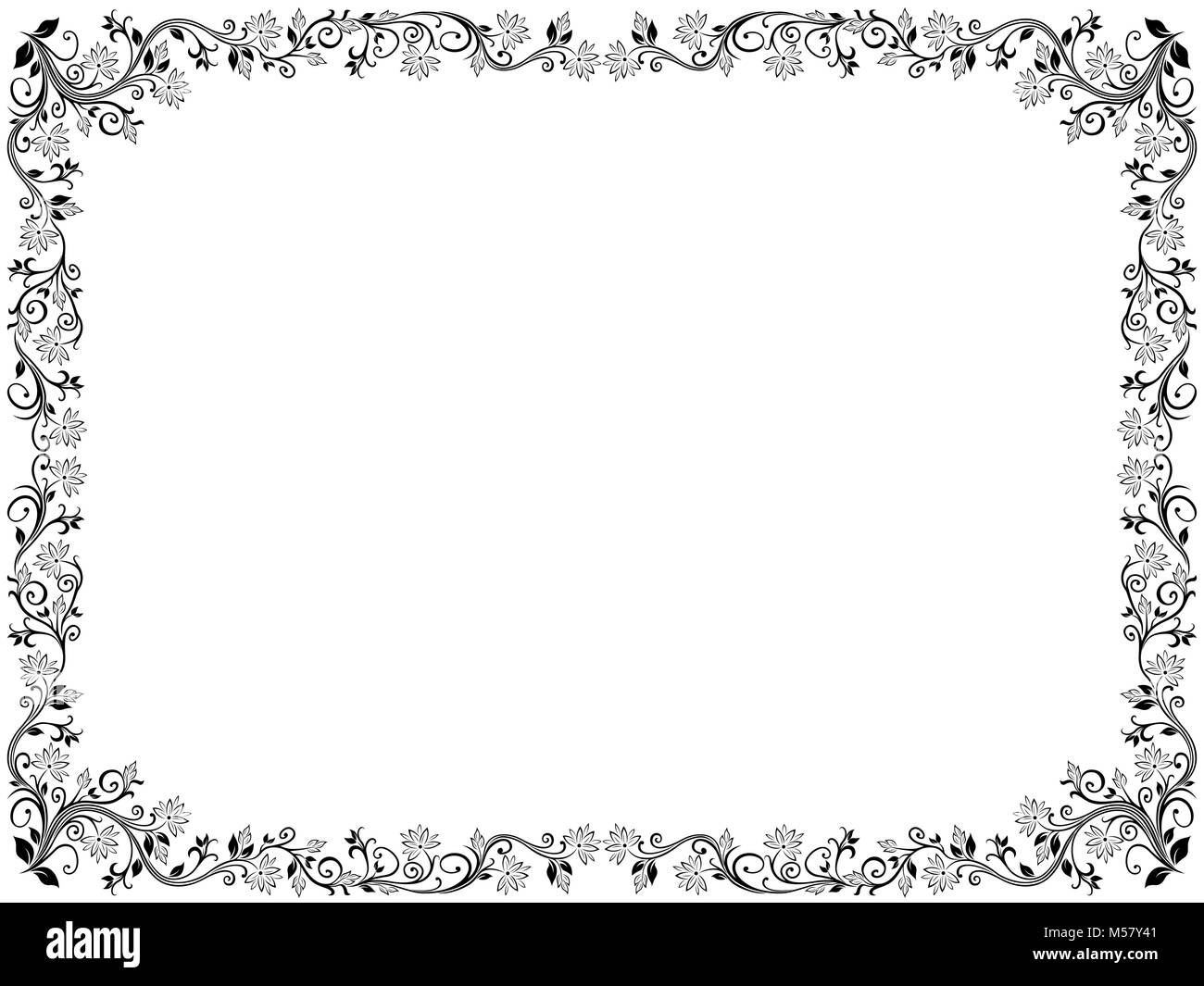 Floral frame ornementales avec feuilles et fleurs, vector illustration Illustration de Vecteur