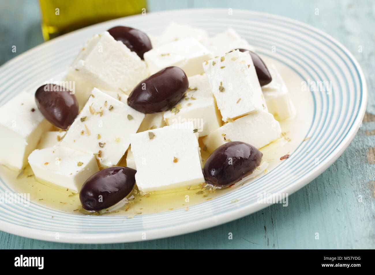 Avec fromage Feta et d'huile d'olive olives calamata Banque D'Images