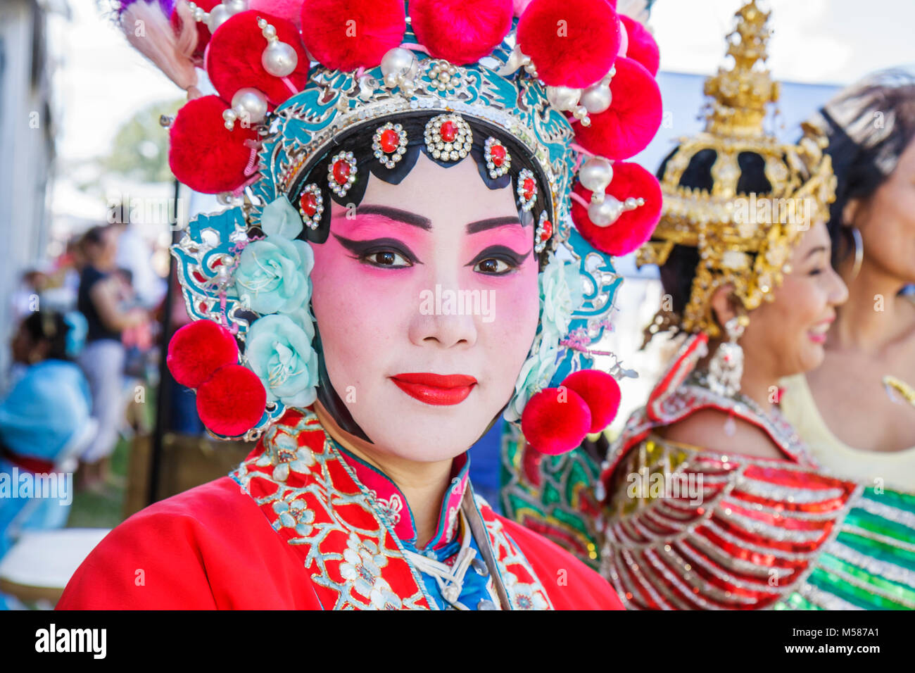 Miami Florida,Homestead,Redlands,fruit & Spice Park,Asian Culture Festival,festival des festivals,chinois,femme femme femme femme,maquillage théâtral,traditionnel cos Banque D'Images