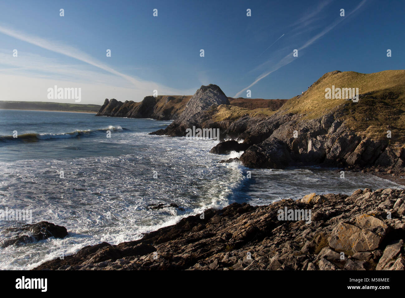 Baie de trois falaises sur la péninsule de Gower, pays de Galles du Sud, Royaume-Uni Banque D'Images