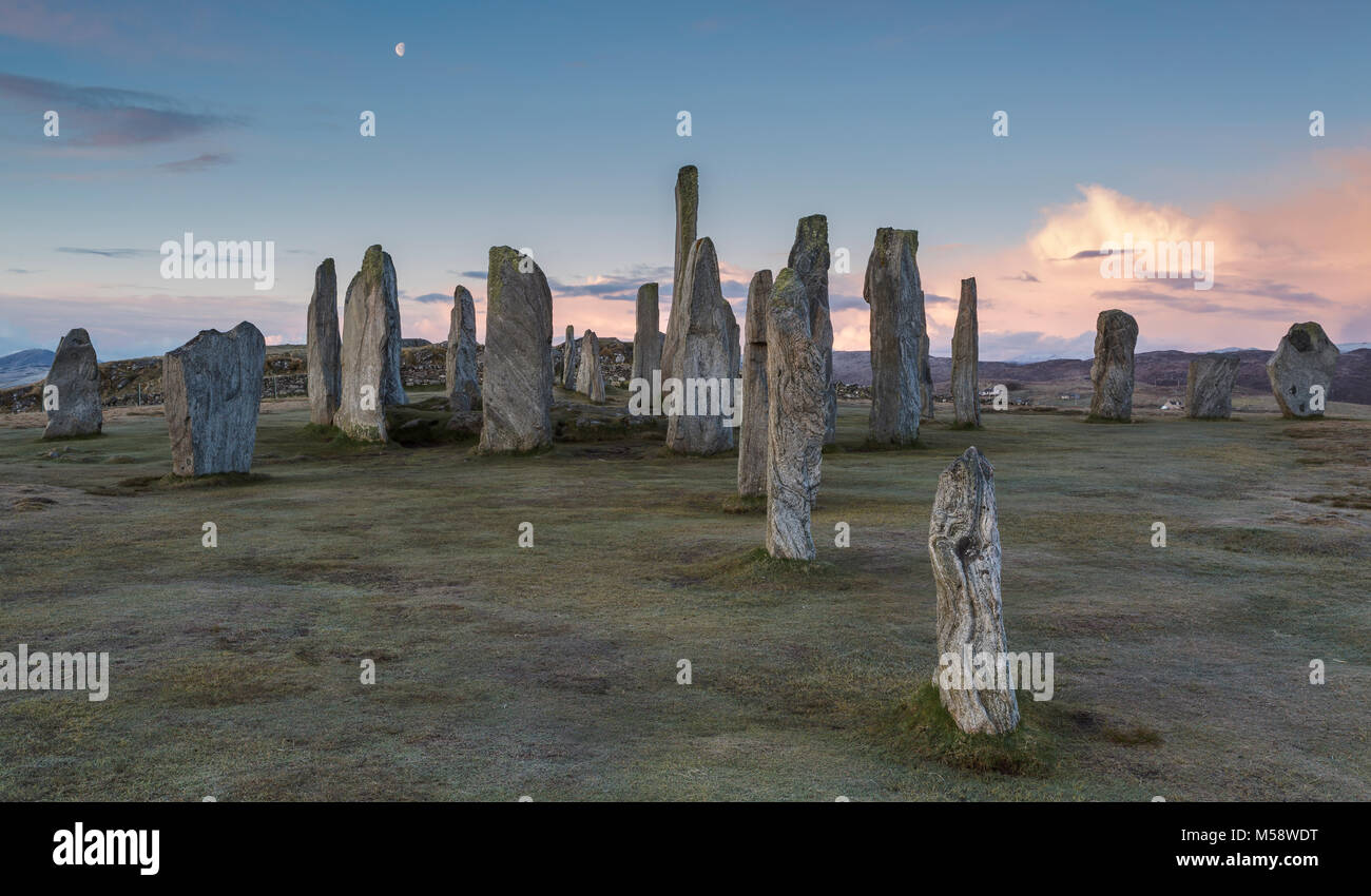 L'Callanish Standing Stones à l'aube, à l'île de Lewis, Hébrides extérieures, en Écosse Banque D'Images