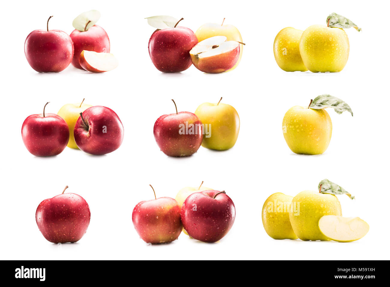 Collage avec différents produits frais et pommes mûres isolated on white Banque D'Images