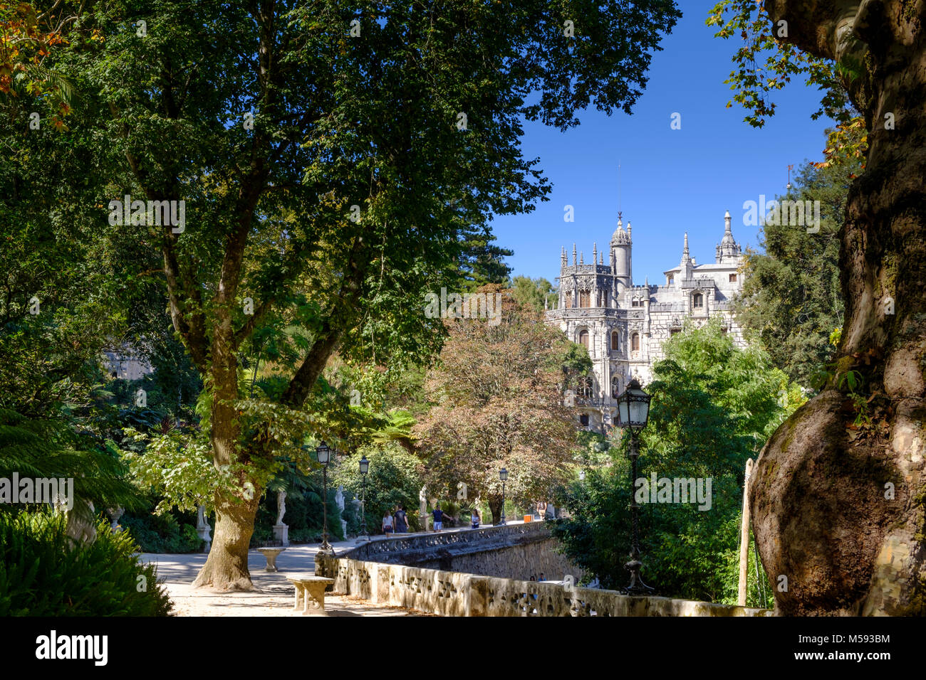 Jardins et le Palais de la Quinta da Regaleira, à Sintra, Portugal, Banque D'Images