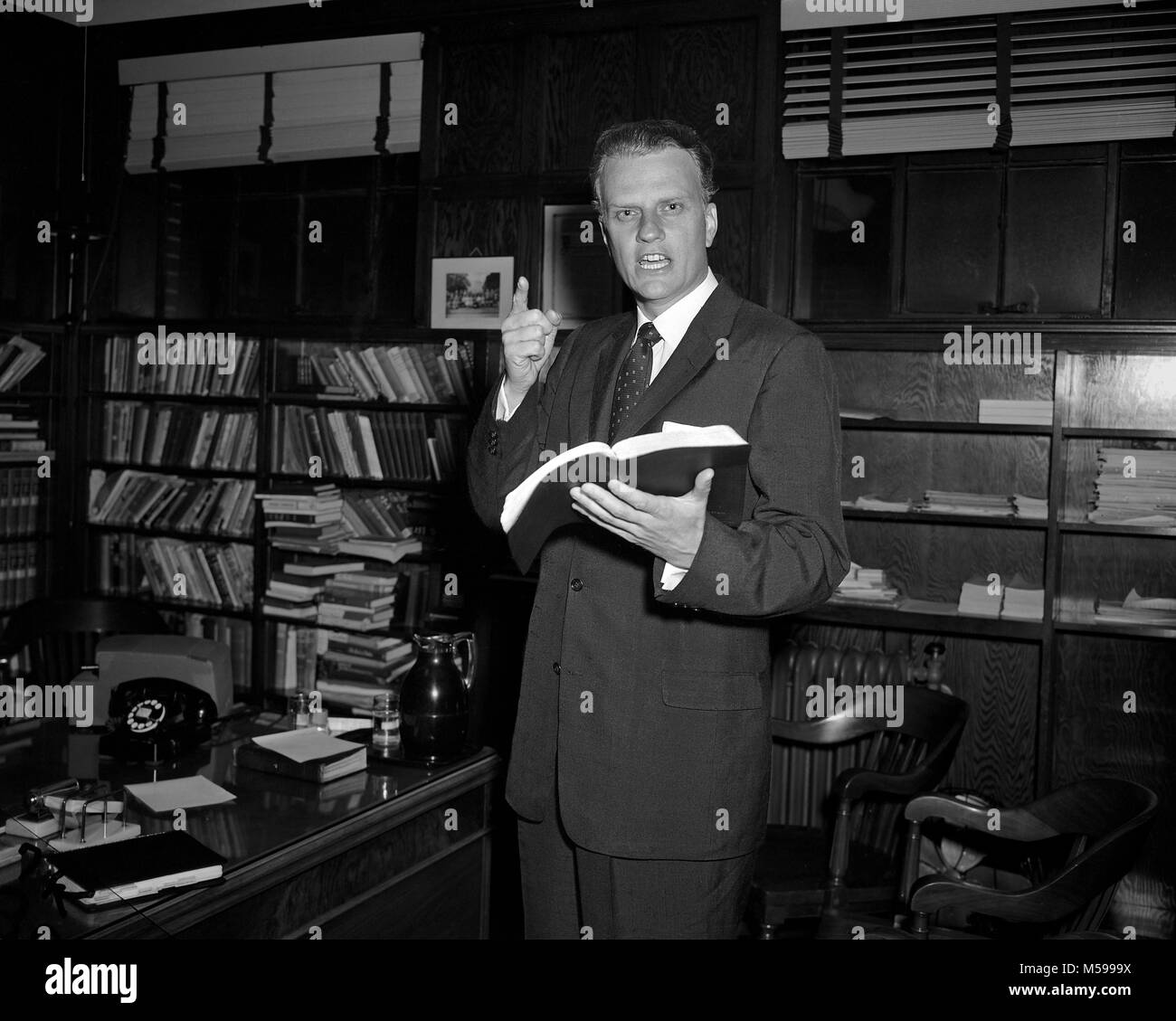 Billy Graham à Moody Church à Chicago. 11 novembre, 1956. Appareil photo originale négative. Banque D'Images
