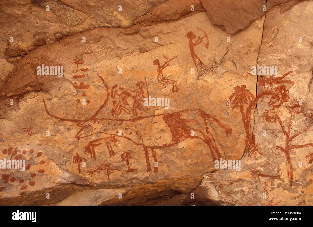 La Libye. Près de Ghat. Désert du Sahara. Akakus Parc National. Peintures rupestres préhistoriques. Sites d'art rupestre de Tadrart Acacus. L'Unesco, site du patrimoine mondial. Banque D'Images