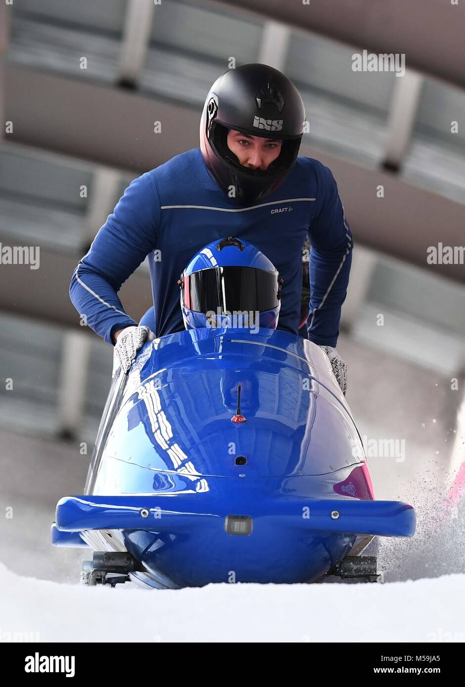 Pyeongchang, Corée du Sud. Feb 20, 2018. Les Français (fra) Traîneau de Loic Costerg (pilote), Vincent Castell, Dorian Hauterville et Vincent Ricard bob à 4 de la formation. Centre des sports de glisse olympique. Alpensia. Jeux Olympiques d'hiver de Pyeongchang 2018. République de Corée. 20/02/2018. Credit : Sport en images/Alamy Live News Banque D'Images