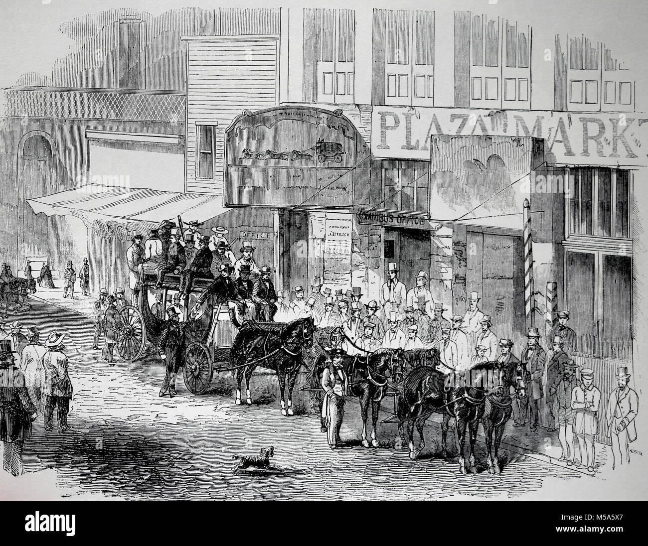 Stagecoach Express. Atchison, Kansas, 1866. Gravure de Harper's Weekly, USA. Banque D'Images