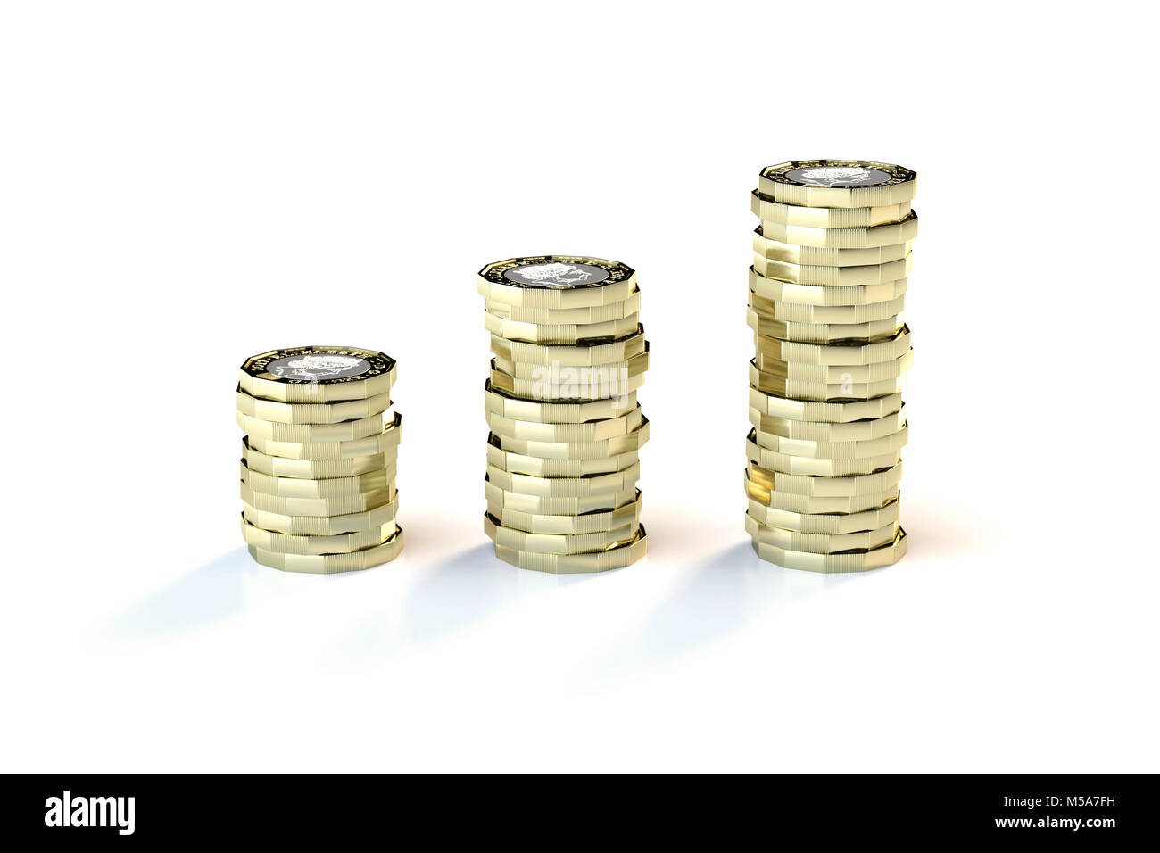 Gagner de l'argent, économiser de l'argent - pièces d'une livre sterling de 2017 à £1 augmentant en valeur et en hauteur Banque D'Images