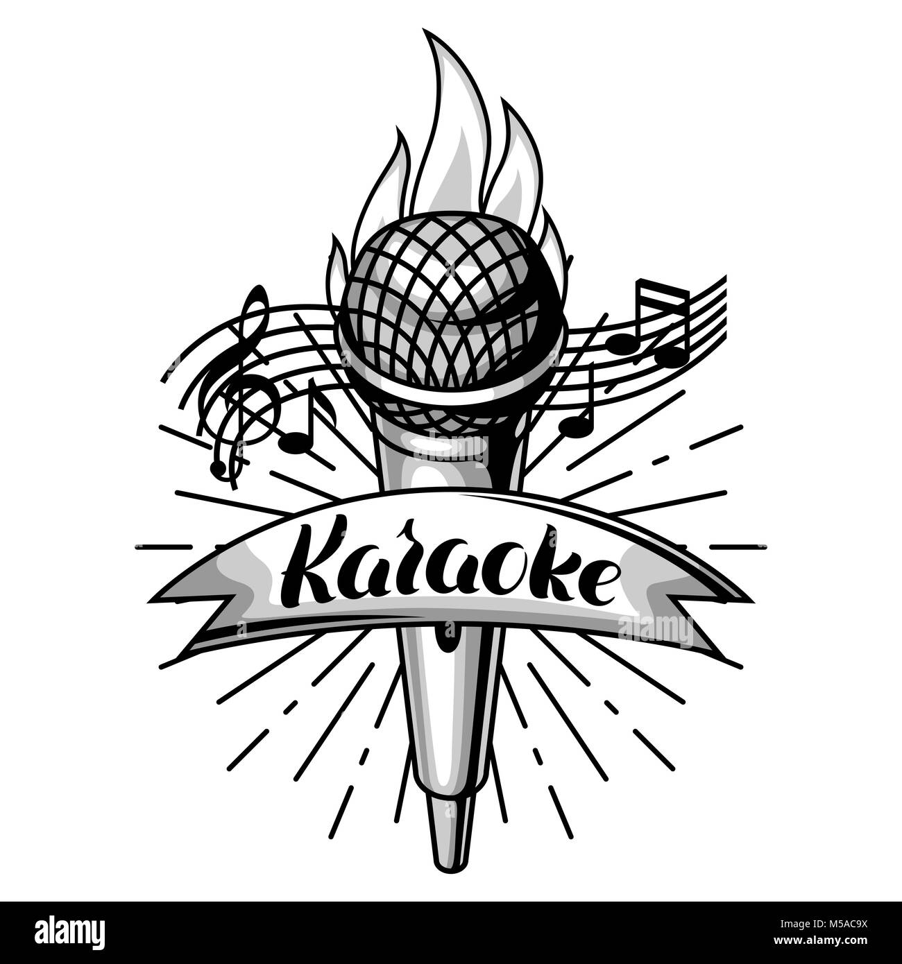 Karaoke Party label. Événement de musique de fond. Illustration avec microphone en style retro Illustration de Vecteur