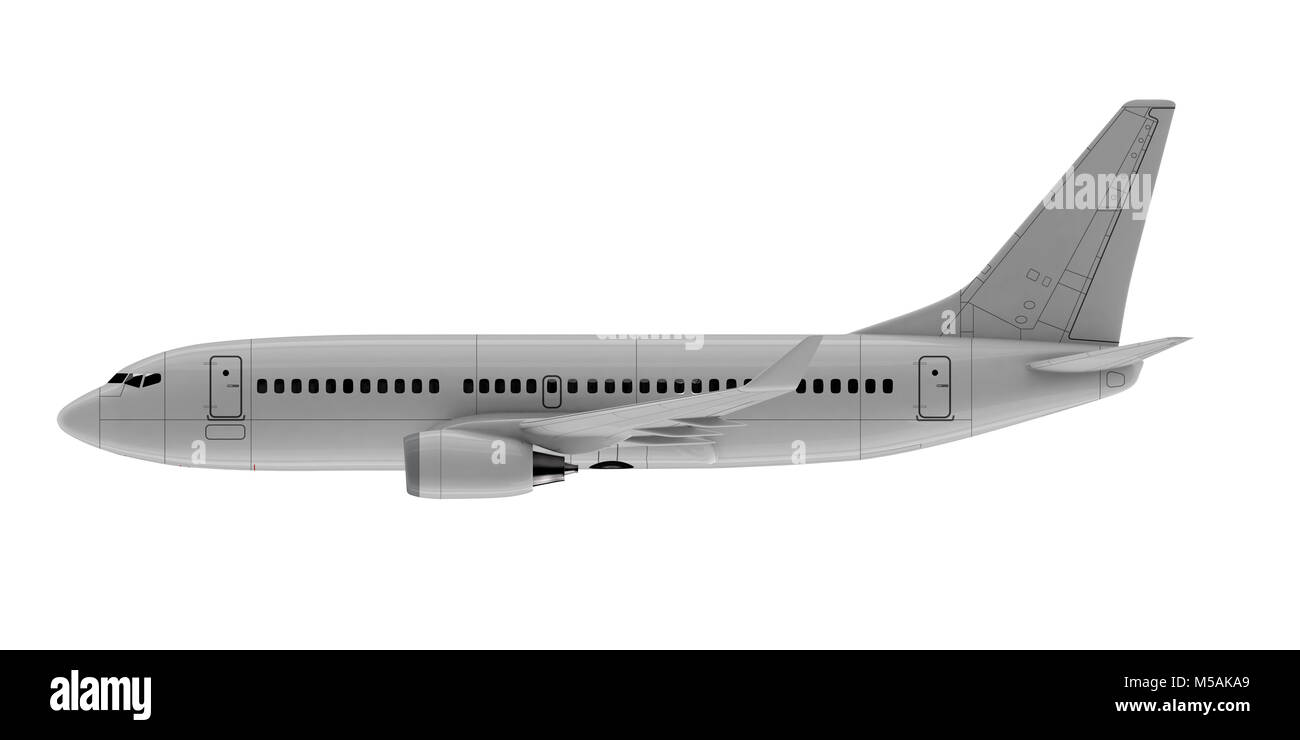 Avion à réaction commerciaux. 3D render. Vue de côté Banque D'Images