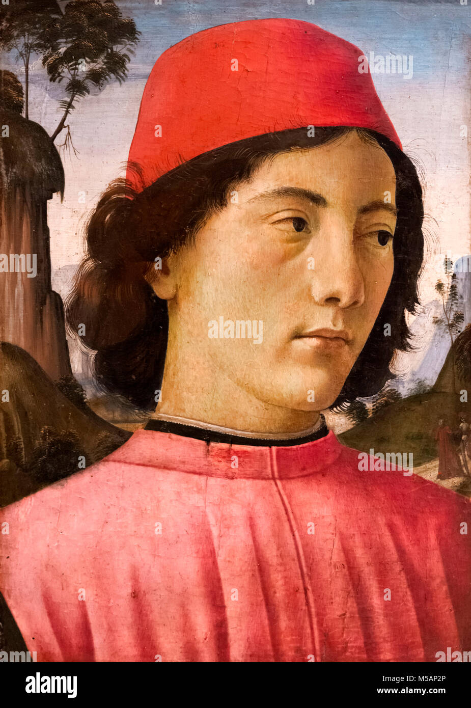 Portrait d'un jeune homme par Domenico Ghirlandaio, Domenico Bigordi (1448-1494), tempera sur bois, 1480 Banque D'Images