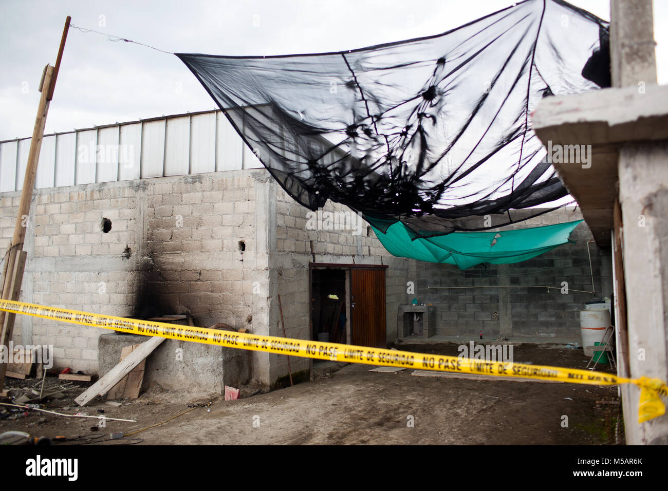 La maison de ferme qui a été utilisé par Joaquin "El Chapo" Guzman pour échapper à la prison de l'Altiplano près de Toluca, Mexique le dimanche, Juillet 12, 2015. Le célèbre chef du cartel Joaquin "El Chapo" Guzman s'est échappé de cette prison à sécurité maximum il y a quatre jours, à travers un tunnel, la deuxième fois qu'il a échappé à une prison mexicaine. Banque D'Images