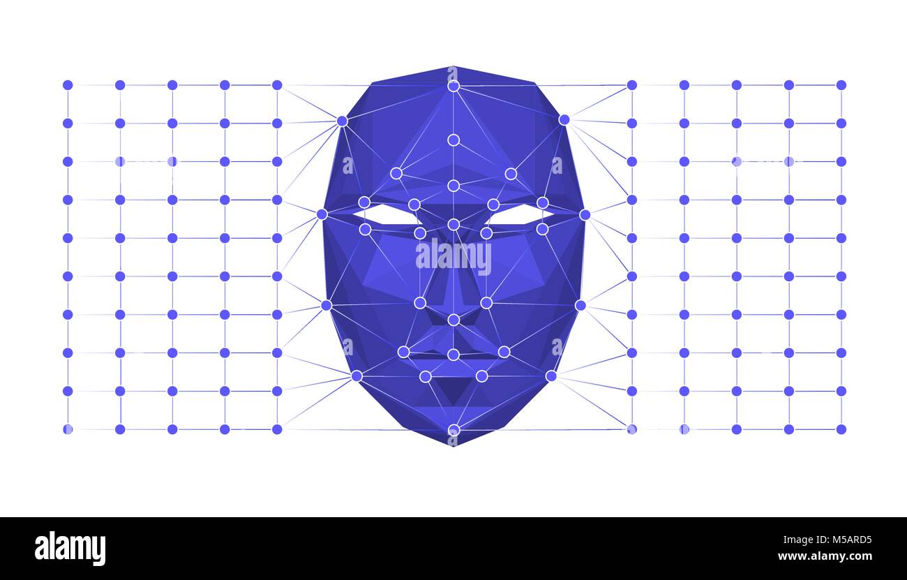 L'identification biométrique de reconnaissance faciale ou concept. Vector illustration. Illustration de Vecteur