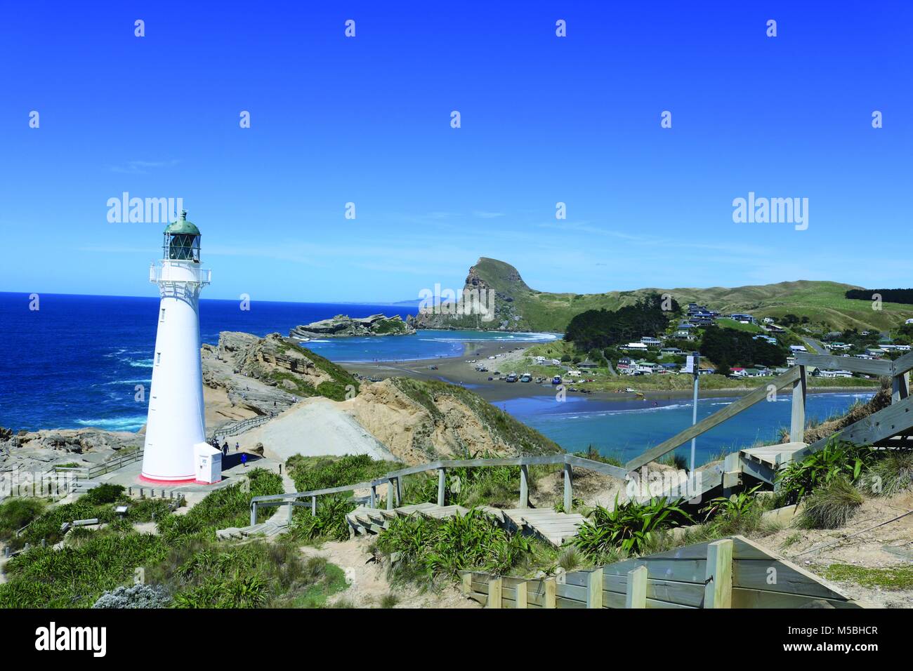 Château Point Lighthouse, Wairarapa, Nouvelle-Zélande Banque D'Images