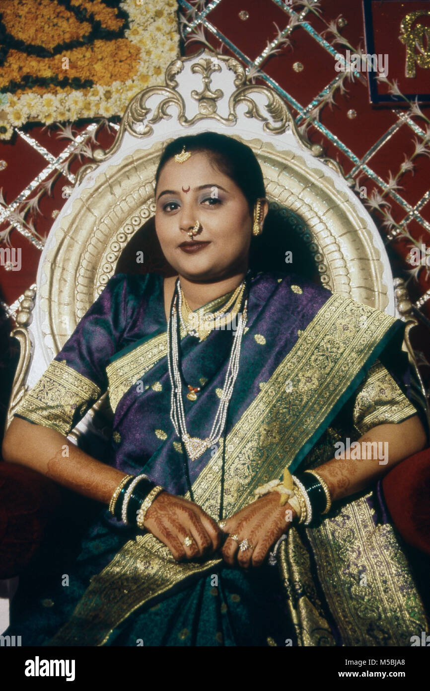 Close up de mariée mariage Maharashtrian à Banque D'Images