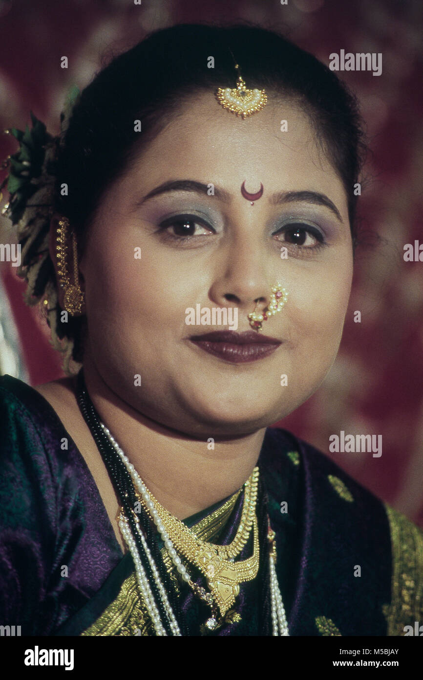 Close up de mariée mariage Maharashtrian à Banque D'Images