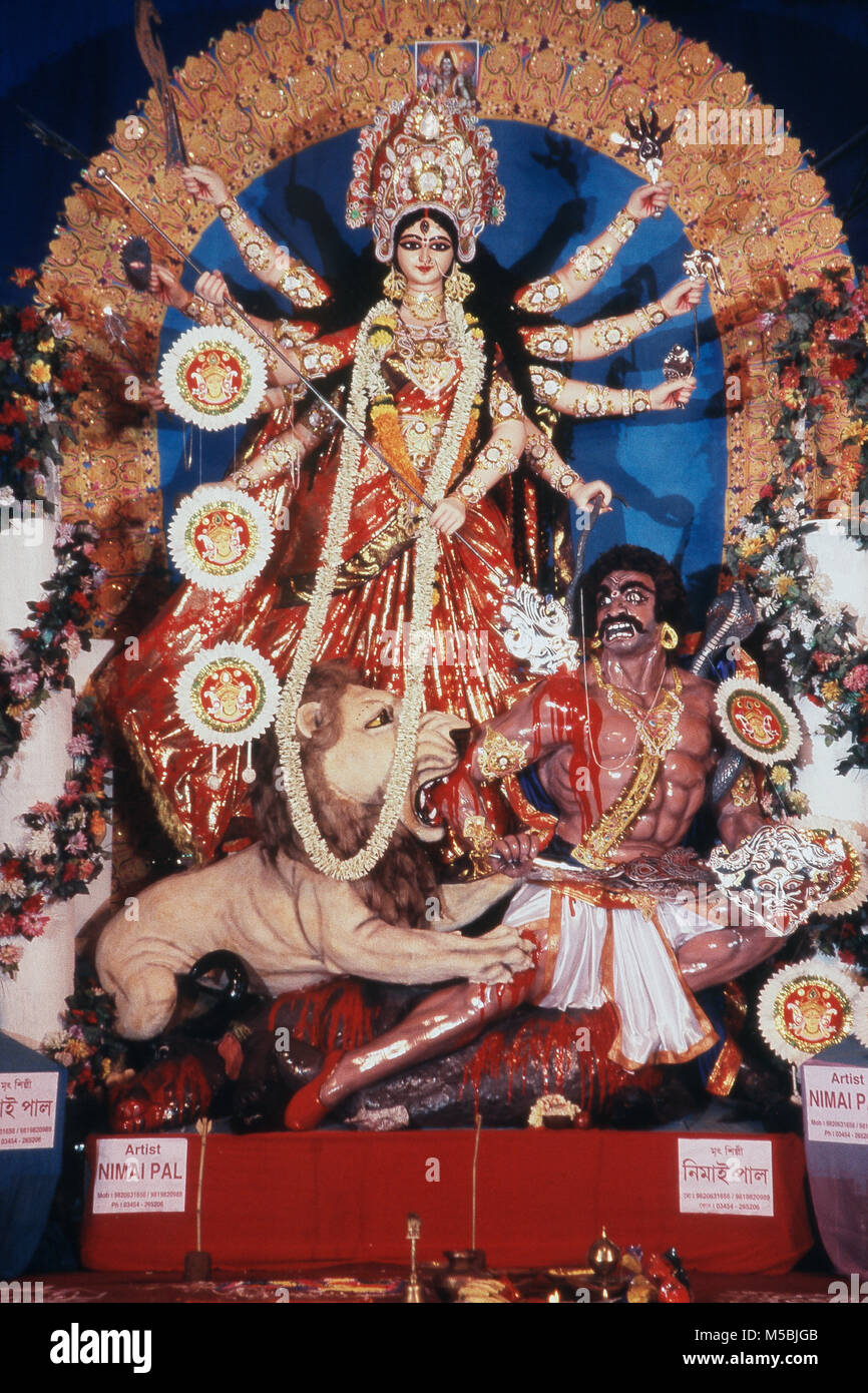 Idol de Maa Durga à Dadar, Mumbai, Maharashtra, Inde Banque D'Images