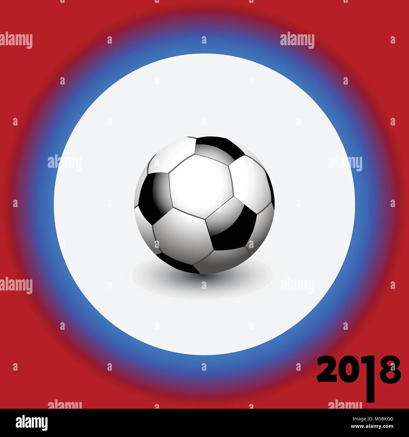 Illustration 3D de football soccer Plus de bordure blanche sur fond bleu et rouge avec 2018 Illustration de Vecteur