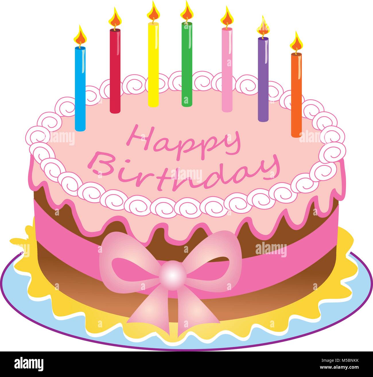 Un dessin animé joyeux anniversaire gâteau avec des bougies de couleur  cerise,sucre,et ruban bow Image Vectorielle Stock - Alamy