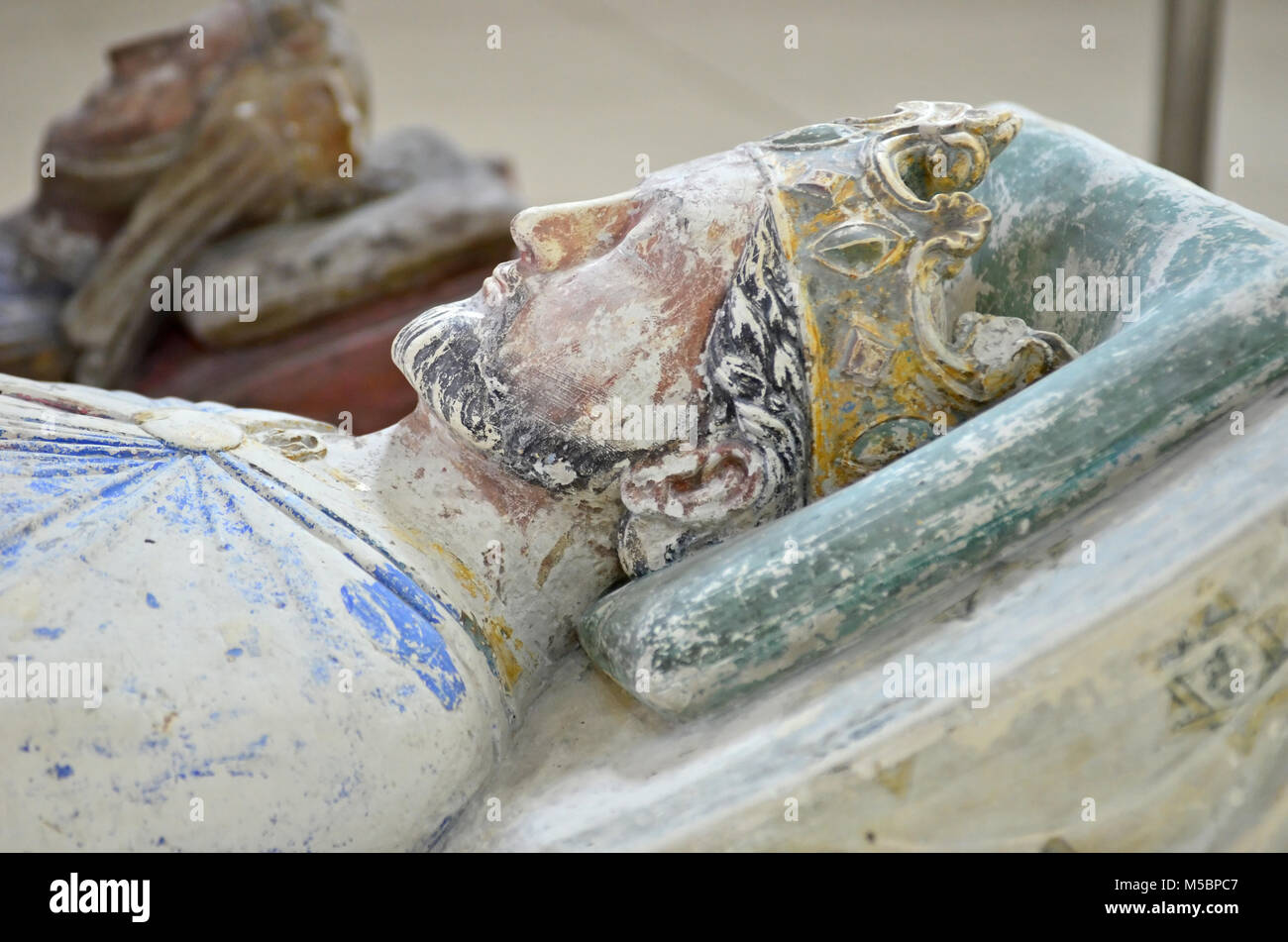 Richard Coeur de lion, roi d'Angleterre, dont le tombeau se trouve dans la nef de l'abbaye de Fontevraud en regard de la reine Isabelle Banque D'Images