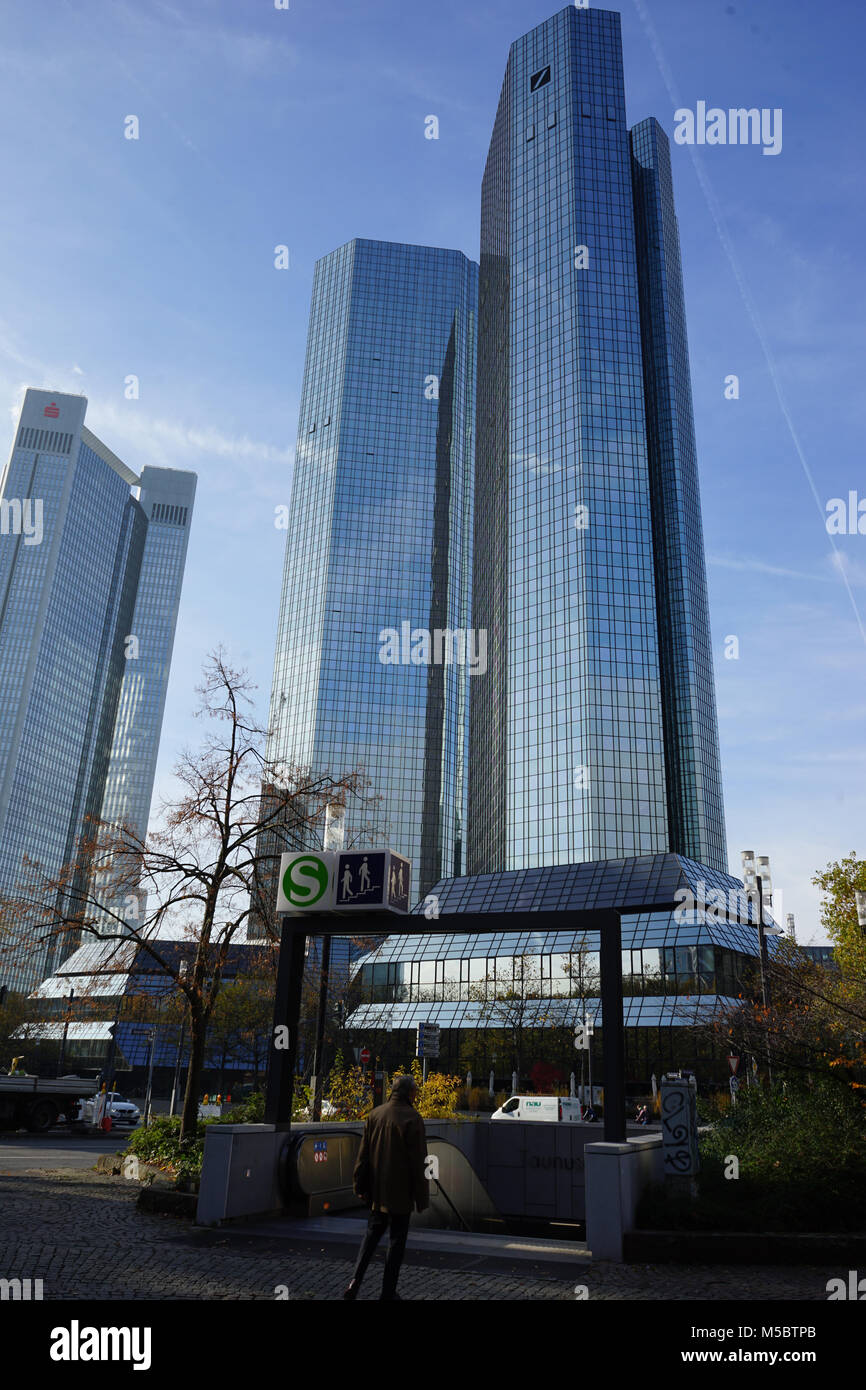 Tours jumelles de la Deutsche Bank, Francfort, Allemagne Banque D'Images