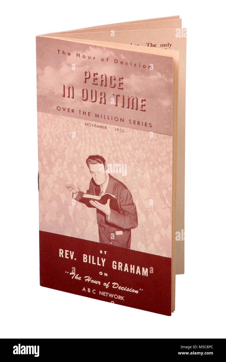 Brochure intitulée : La paix en notre temps par le révérend Billy Graham, 1952 - Rev. Graham a accueilli l'émission de radio populaire Heure de la décision de 1950 à 1954. Banque D'Images