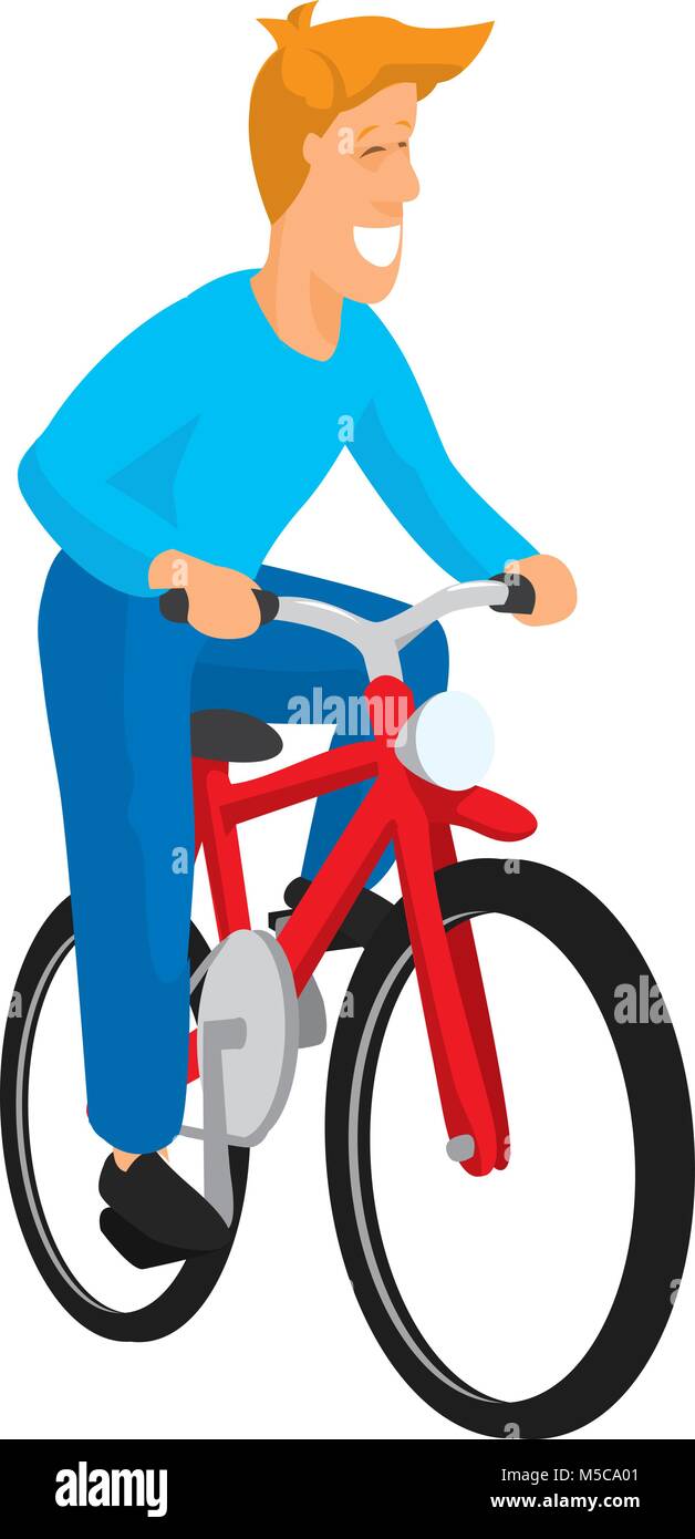 Cartoon illustration of smiling man riding a bike ou location Illustration de Vecteur