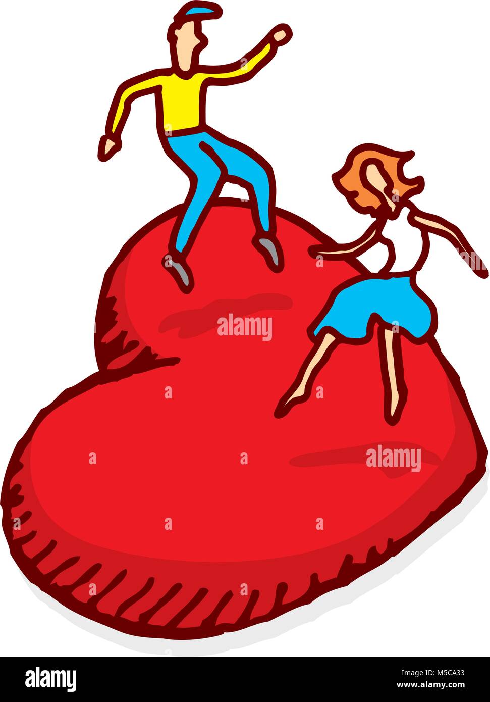 Cartoon illustration de couple in love de rebondir sur coeur Illustration de Vecteur