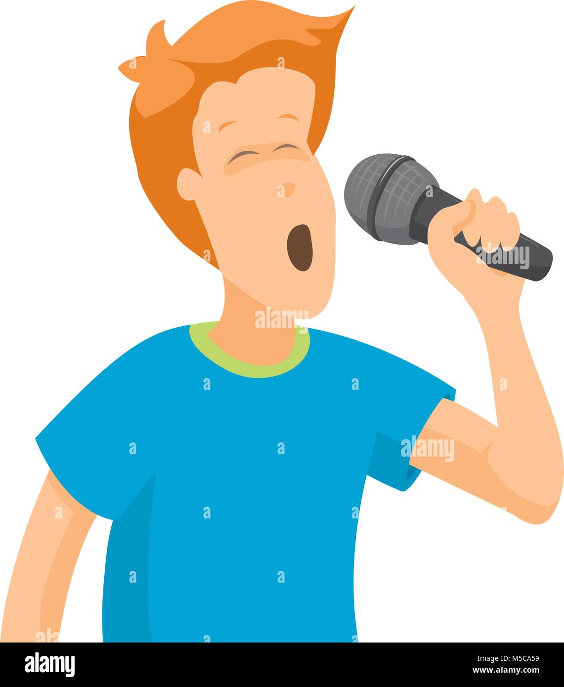 Cartoon illustration de jeune garçon en chantant dans le microphone Illustration de Vecteur