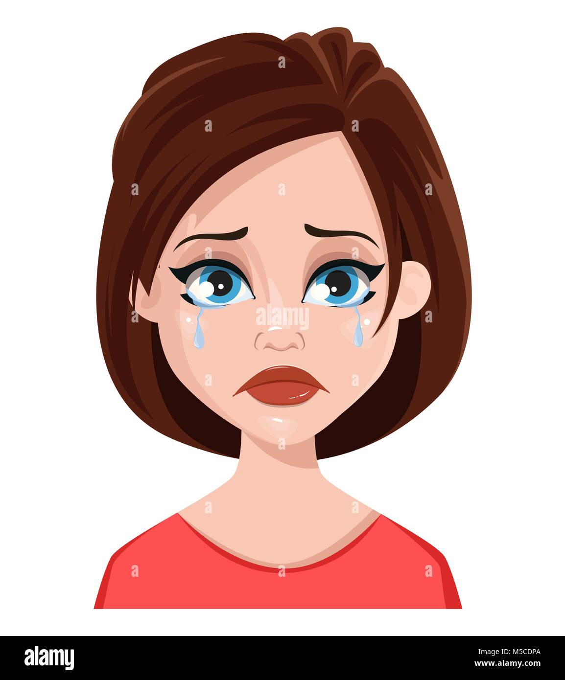 Face à l'expression d'une femme - de pleurer. Les émotions. Personnage intéressant. Vector illustration isolé sur fond blanc. Illustration de Vecteur