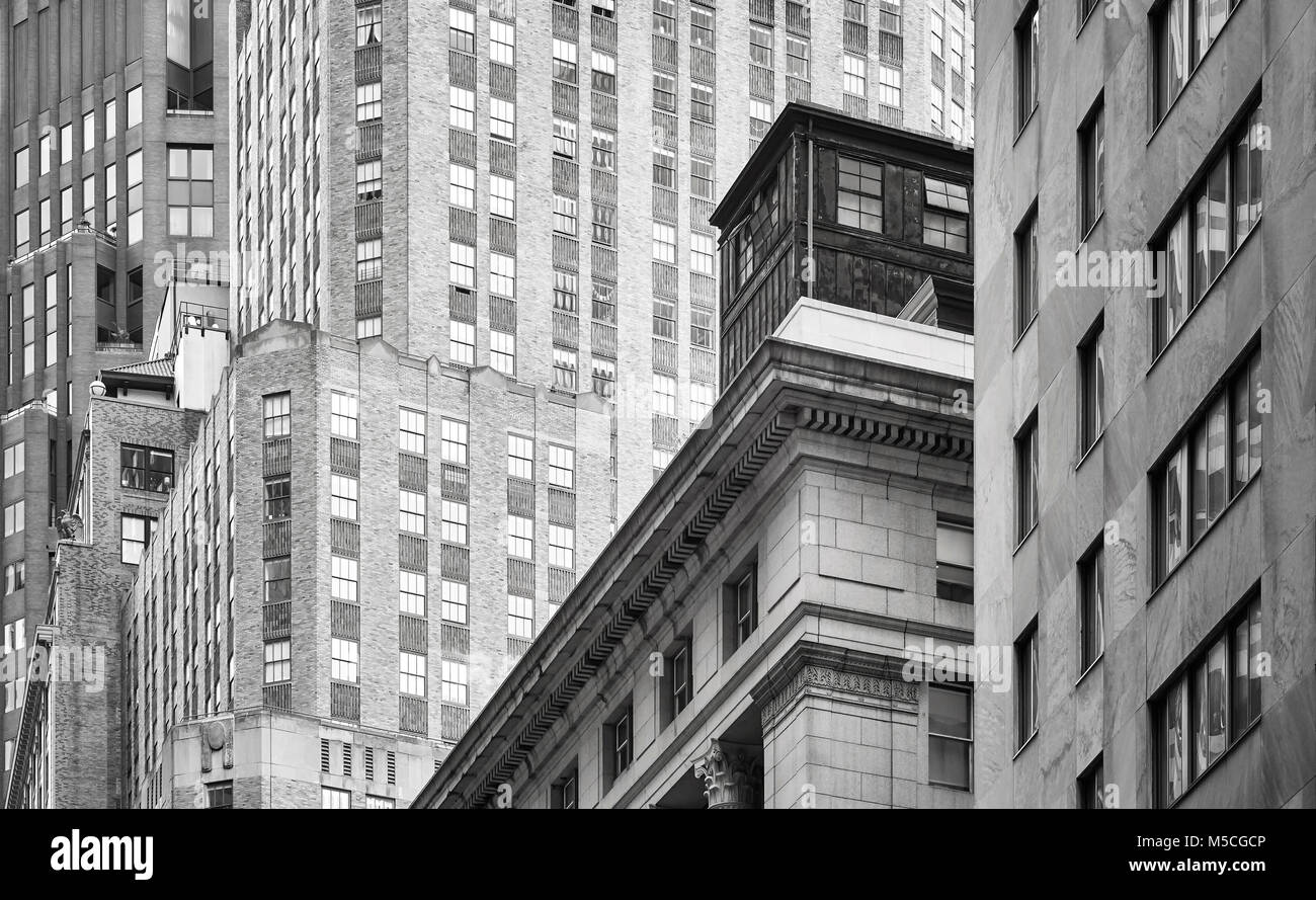 Photo noir et blanc de New York, USA. façades de bâtiments Banque D'Images