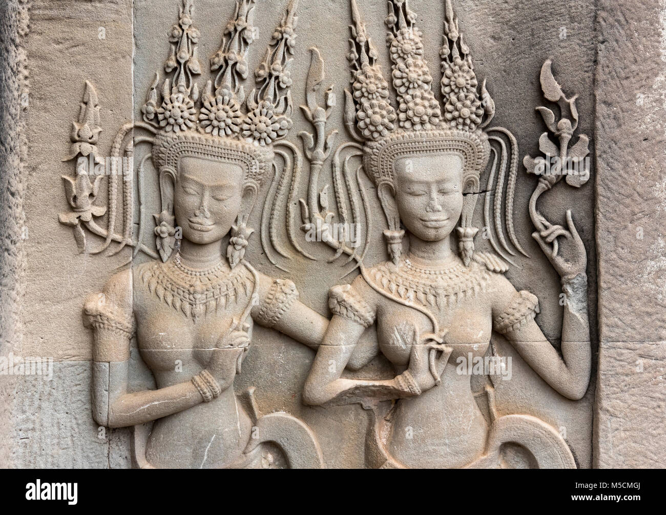 Bas-reliefs de l'APSARA à Angkor Wat, au Cambodge Banque D'Images