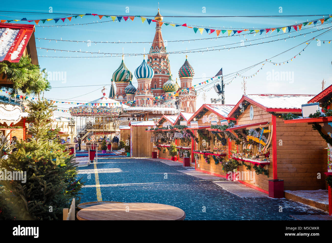 Village de Noël juste sur la Place Rouge à Moscou, Russie Banque D'Images