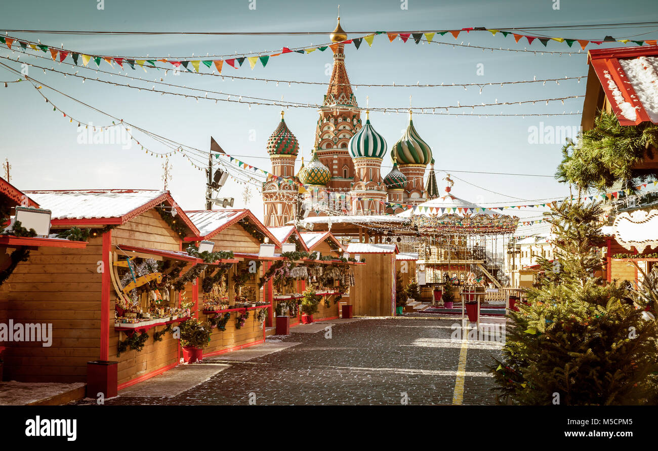 Village de Noël juste sur la Place Rouge à Moscou, Russie Banque D'Images