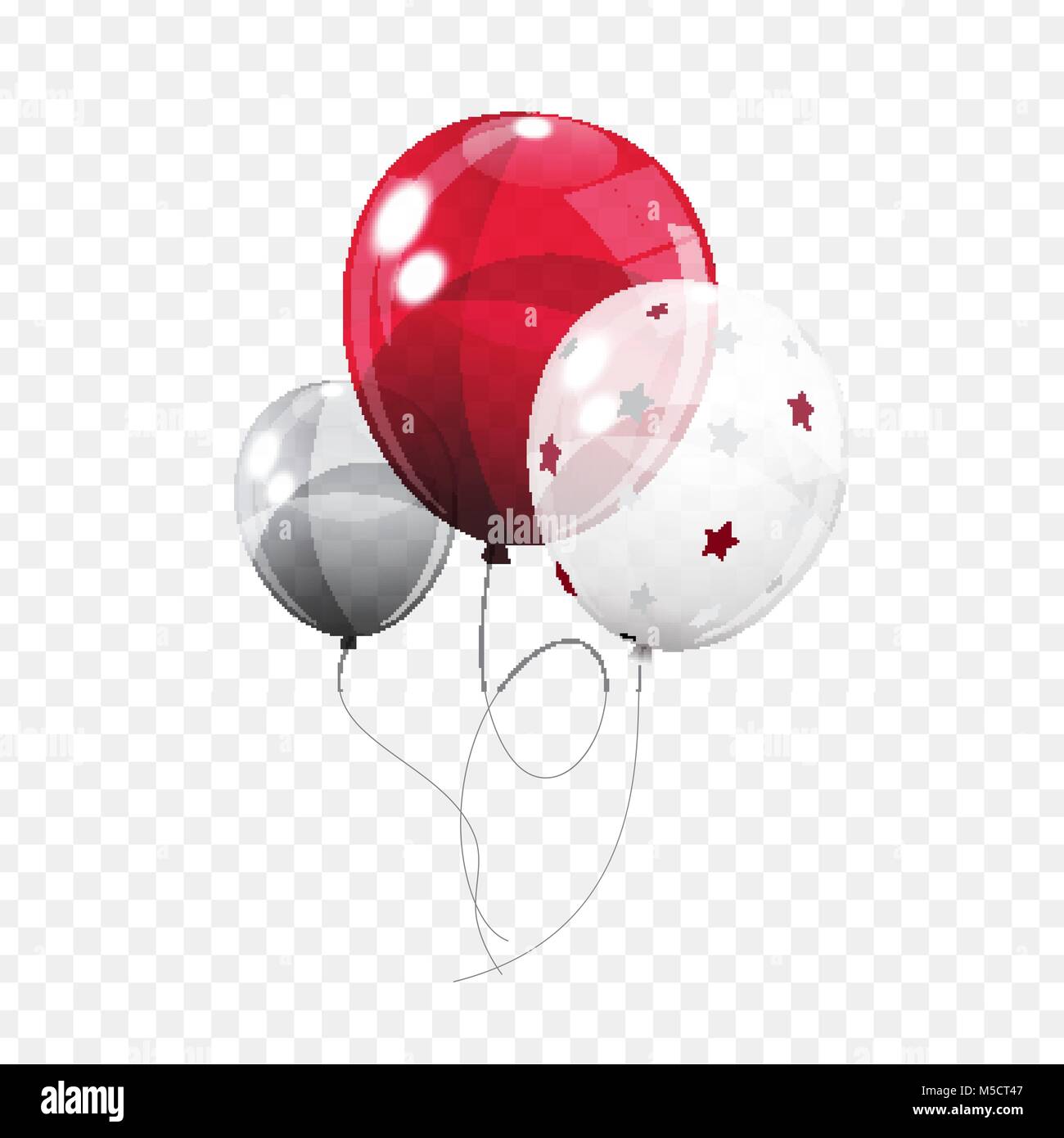 Groupe des ballons d'hélium brillant couleur isolé sur fond par tresse étamée. Ensemble d'argent, bleu, blanc avec des ballons Confettis de fête, Anniversaire, fête décorations de fête. Vector Illustration Illustration de Vecteur