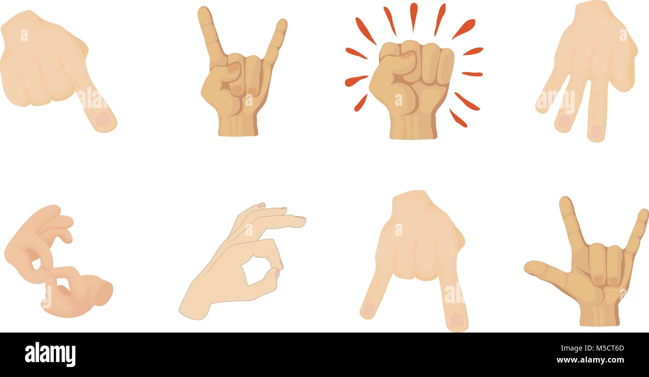 Signe de main, cartoon style icon set Illustration de Vecteur