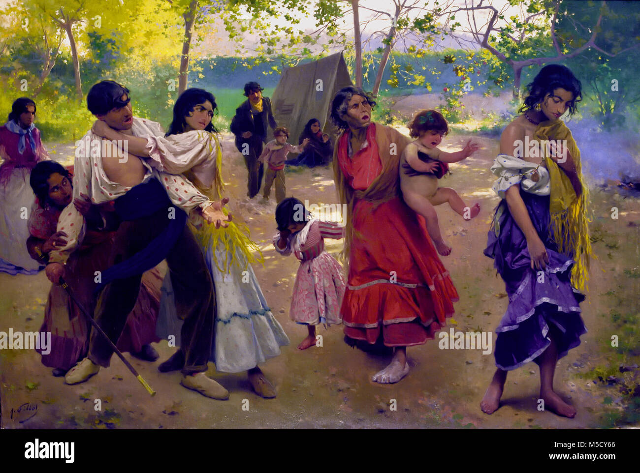 La Rebelde - Le Rebelle 1930 Antonio Fillol Granell 20ème, siècle, l'Espagne, l'espagnol, ( Ce travail nous amène à un camp de gitans dans le milieu de la campagne, un clan d'un décalage de la famille. La boutique improvisée à l'arrière-plan est la seule référence à un type d'habitat. ) Banque D'Images