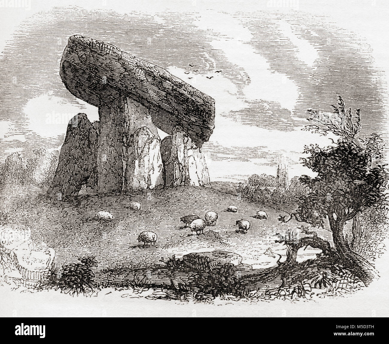 Trethevy Quoit, une tombe mégalithique à Cornwall, en Angleterre. Connu localement comme "la maison du géant' il est 9 pieds (2,7 m) de haut et se compose de cinq pierres coiffées d'une grande dalle. À partir de la vieille Angleterre : A Pictorial Museum, publié 1847. Banque D'Images