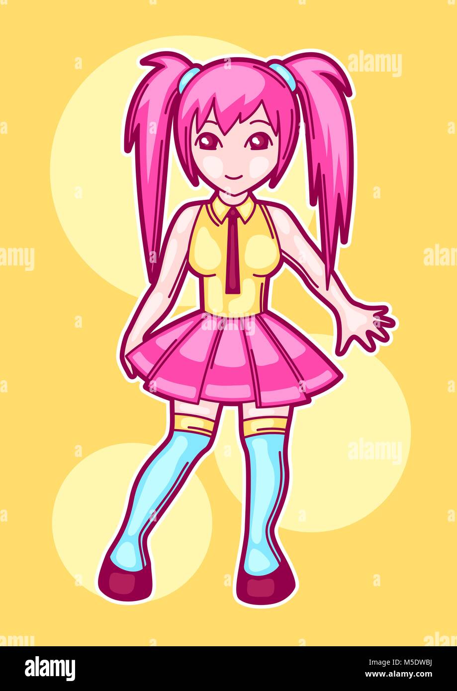 Cosplay girl anime japonais. Mode mignon personnage en costume de fantaisie Illustration de Vecteur