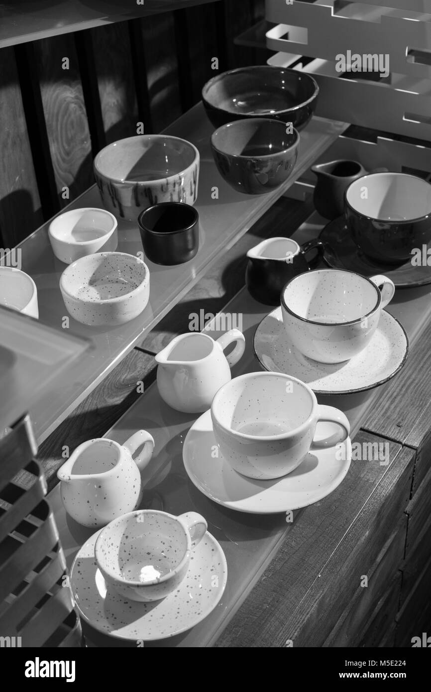 Bois, espresso, matin, café, blanc, tasse, une tasse, arbre, fort, cuisine, noir et blanc, rétro, cuisine Banque D'Images