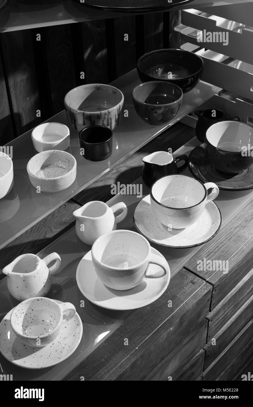 Bois, espresso, matin, café, blanc, tasse, une tasse, arbre, fort, cuisine, noir et blanc, rétro, cuisine Banque D'Images