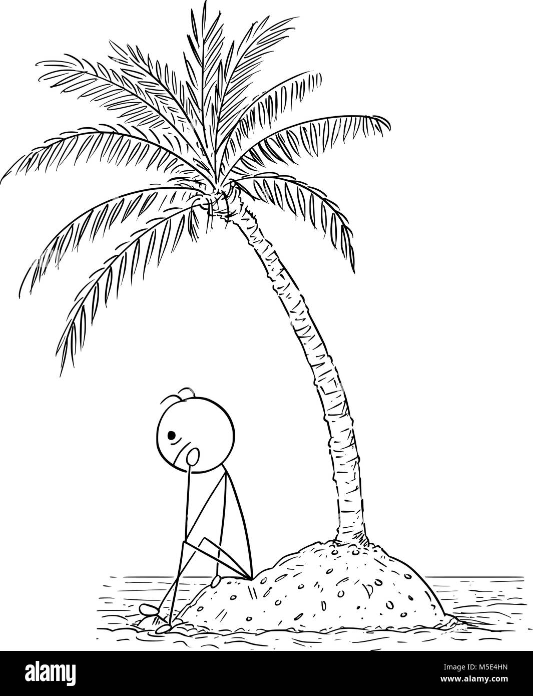Caricature de l'homme seul ou couple sur les petits États insulaires, dans Palm Tree Illustration de Vecteur