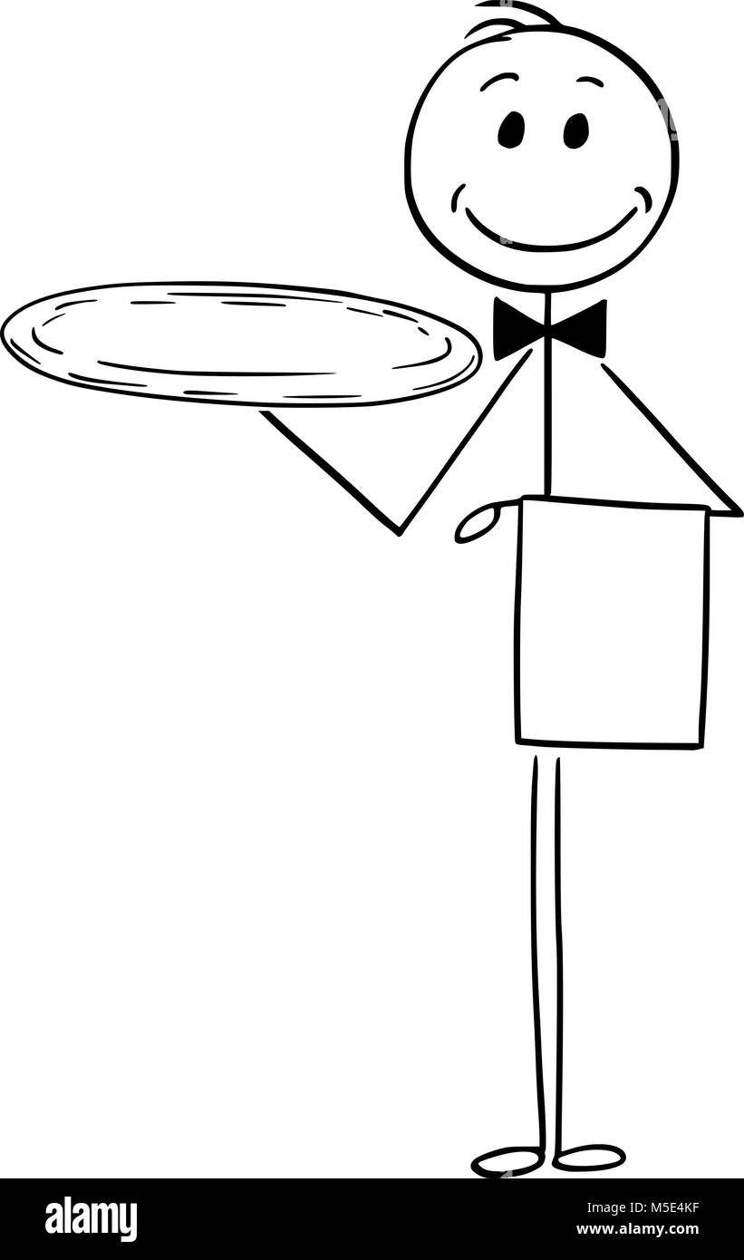 Caricature de Waiter Holding Empty Silver Tray Illustration de Vecteur