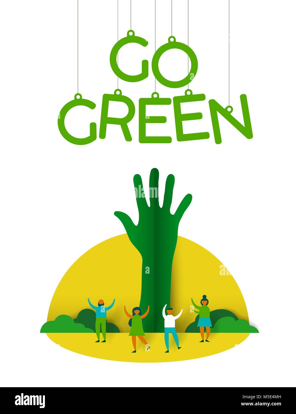 Eco friendly Social nature concept illustration dans l'art du papier traditionnel. Groupe de personnes diverses en aidant l'environnement avec l'écologie. Vecteur EPS10. Illustration de Vecteur
